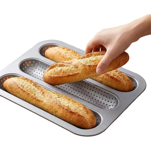 Non-stick perforated baguette mold, 3-hole French bread baking pan, carbon steel baguette baking pan, for home kitchen