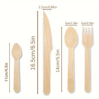 200 Pcs Party Disposable Wooden Tableware Set -(50 Forks, $50, 50 Spoons, 50 Teaspoons), Bamboo Garden Utensil