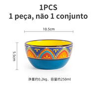 1pcs Ceramic Tableware Bohemian Flat Dinner Plate Western Steak Salad Dessert Cake Plate Shallow Dish Dessert Kitchen Dinnerware