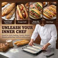 Non-stick perforated baguette mold, 3-hole French bread baking pan, carbon steel baguette baking pan, for home kitchen