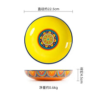 1pcs Ceramic Tableware Bohemian Flat Dinner Plate Western Steak Salad Dessert Cake Plate Shallow Dish Dessert Kitchen Dinnerware