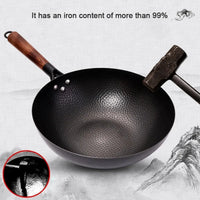 Konco Iron Wok Cast Iron Pan Non-Coated Pot General Use for Gas and Induction Cooker 32cm Chinese Wok Cookware Pan Kitchen Tools