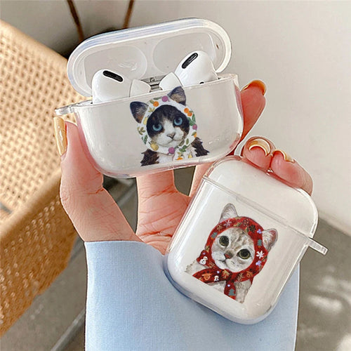 Cartoon Oil Painting Cat Earphone Case for Airpods 4th 3rd 2 Pro Transparent Cover for Airpod 3 1 Protective Accessorie Fundas