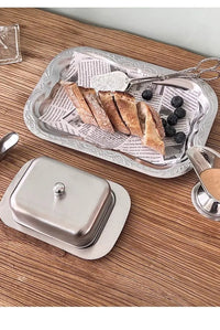 Stainless Steel Butter Tray,Retro French Butter Box Storage Box with Lid Butter Tray, Tableware Dessert Tray,Kitchen Tableware