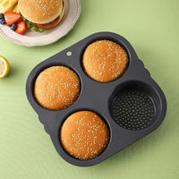 Silicone Hamburger Baking Mold - Food Grade Non-Stick Bun Cake Pan for Home Kitchen BPA Free Bread Bakeware, Reusable Oven Safe