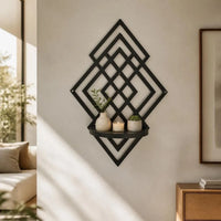 Wooden Wall Mounted Decorative Shelf Geometric Hanging Floating Wall Storage Rack Home Decoration Hollow Out Wall Decor Bedroom