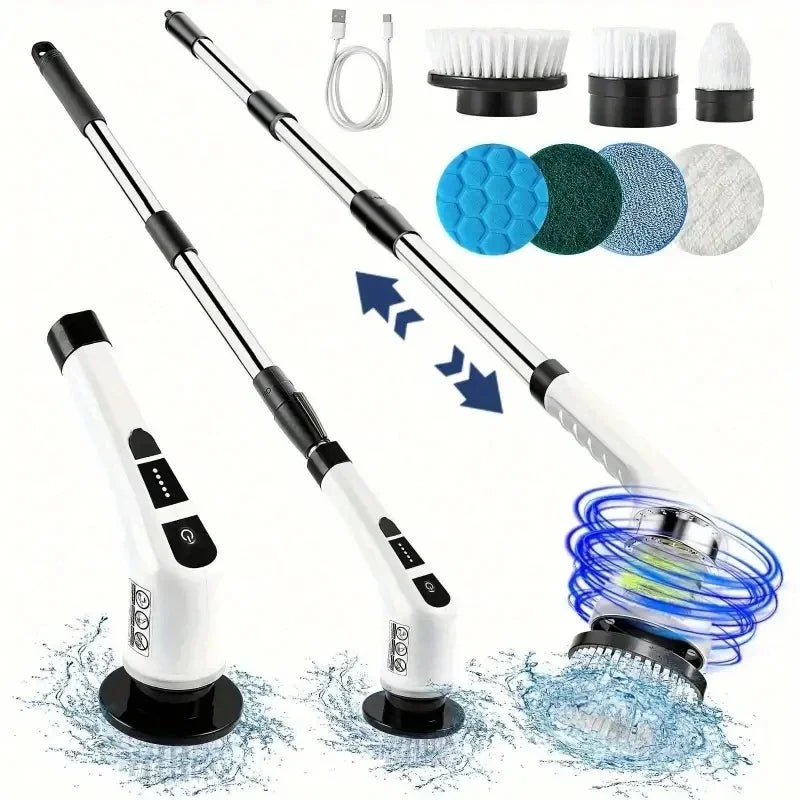 Use 7 Electric Rotating Brushes with Replaceable Brush Heads, Wireless Rechargeable Cleaning Brush with Telescopic Handle