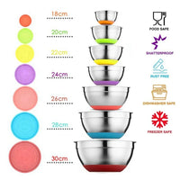7 Colors Stainless Steel Mixing Bowl With Lid Home Kitchen Egg Mixer Salad Bowls Non-slip Silicone Bottom Food Storage Bowl Set
