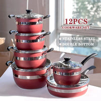 Stainless Steel 12pcs Cookware Set Thickened Double Bottom Polished Stock Pots Pans Casseroles - Wholesale Kitchenware