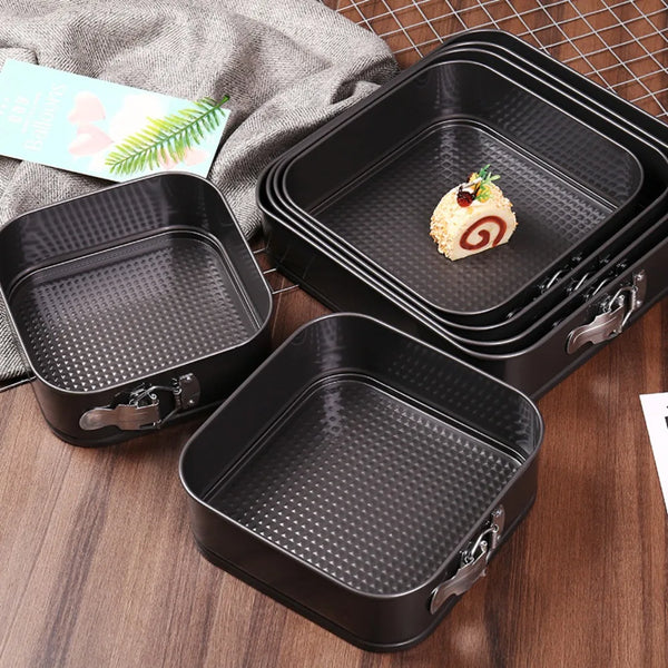 Baking Tools With Buckle Square Cake Pan Removable Bottom Carbon Steel Baking Tray Reusable Non-Stick Chiffon Cake Mold Bread