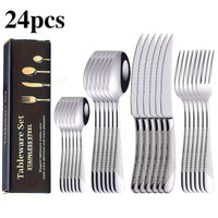 24pcs Stainless Steel Tableware Set, Including Knife, Fork, Spoon and Coffee Spoon Gift Box, Dishwasher Safe