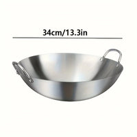 1pc Large Stainless Steel Wok, Uncoated Thick High-Quality Durable Chef'S Pan with Dual Handles, Easy to Clean for Commercial