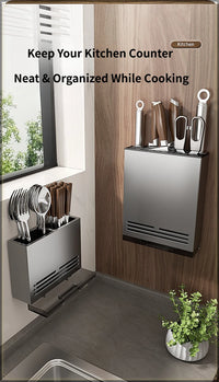 Wall Mount Kitchen Knife Holder Carbon Steel No Drill Space Saver Heavy Duty Multifunctional Household Kitchen Tidy Organizer