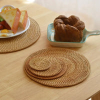 8-10cm Rattan Cup Mat 6Pcs Drink Coasters Set for Kungfu Tea Accessories Round Tableware Placemat Dish Mat Rattan Weave Cup Mat