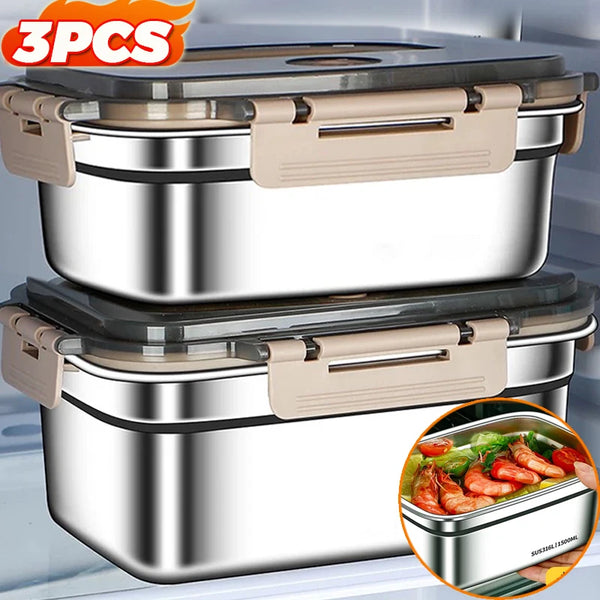 Large Capacity Bento Box 1700/2100ML Stainless Steel Lunch Box with Lid Microwave Suitable Fridge Leak-proof Food Storage Box