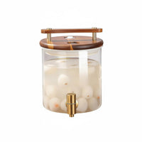 Beverage Dispenser Glass Drink Dispenser W Support Faucet Cold Drink Jar Wooden Stand Serving Ware Easy to Clean Party Equipment