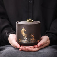 Ceramic Purple Clay Jar Black Tea Tin Pu'er Storage Sealed Jars Household Moisture-Proof Sealed Jar Nut Food Storage Container