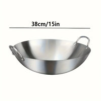 1pc Large Stainless Steel Wok, Uncoated Thick High-Quality Durable Chef'S Pan with Dual Handles, Easy to Clean for Commercial