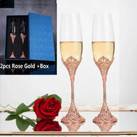 Luxury Crystal Rimmed Champagne Glass Drink Goblet Cup Wedding Toasting Flute Wine Glasses Set Rhinestone Drinkware Glasses Gift