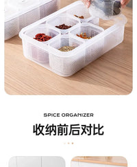 Food Storage Container 6 Grids Vegetable Fruit Fresh-keeping Box with Lid for Refrigerator Kitchen Spice Seasoning Storage Jar