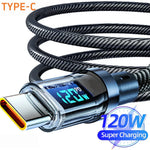 120W Super Fast Charging Cable Real-time Digital Display USB A to Type C data Cable For iPhone Android Phones Universal
