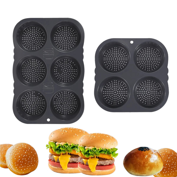 Silicone Hamburger Baking Mold - Food Grade Non-Stick Bun Cake Pan for Home Kitchen BPA Free Bread Bakeware, Reusable Oven Safe
