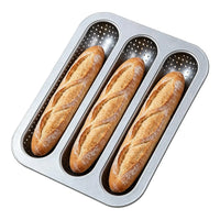 Non-stick perforated baguette mold, 3-hole French bread baking pan, carbon steel baguette baking pan, for home kitchen