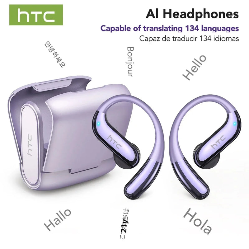 HTC NE23 Earphones Bluetooth V6.0 Open-Ear Wireless Headphones AI Translator Earbuds HD Call