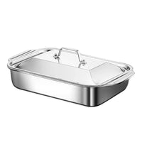 Deep Dish Stainless Steel Cookware, Covered Baking Tray with Lid, Heat-resistant Oven Safe Pot for Grilling & Daily Cooking