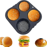 Silicone Hamburger Baking Mold - Food Grade Non-Stick Bun Cake Pan for Home Kitchen BPA Free Bread Bakeware, Reusable Oven Safe
