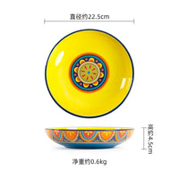 1pcs Ceramic Tableware Bohemian Flat Dinner Plate Western Steak Salad Dessert Cake Plate Shallow Dish Dessert Kitchen Dinnerware