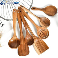 Kitchen set tools, Thai teak, natural wood cutlery spoon, rice strainer spoon, spoon, cooking spoon