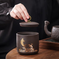 Ceramic Purple Clay Jar Black Tea Tin Pu'er Storage Sealed Jars Household Moisture-Proof Sealed Jar Nut Food Storage Container