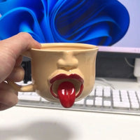 3D Human Face Ceramic Mug Strange Cup Abstract Funny Tongue Out Design Coffee Water Cup Home Office Drinkware Gift