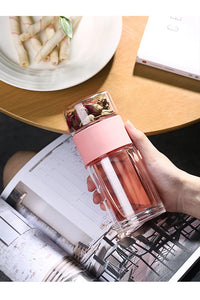 D5 Double Glass Water Bottle Tea Drink Items Bottle Infuser Tumbler Drinkware Gym Water Bottle Children Travel Sports Cup Bottle