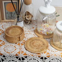 8-10cm Rattan Cup Mat 6Pcs Drink Coasters Set for Kungfu Tea Accessories Round Tableware Placemat Dish Mat Rattan Weave Cup Mat