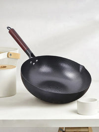 Pure Iron Wok Cast Iron Pan Non-coated Pot General Use for Gas and Induction Cooker 32cm Chinese Wok Cookware Pan