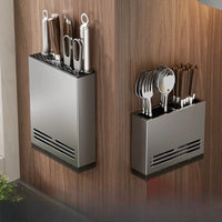 Wall Mount Kitchen Knife Holder Carbon Steel No Drill Space Saver Heavy Duty Multifunctional Household Kitchen Tidy Organizer