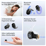 HTC NE76 Bluetooth Earphones, AI Translator Earbuds Mini Invisible Sleep Earbuds Soft Wireless Headphones Orange