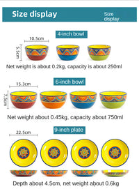 1pcs Ceramic Tableware Bohemian Flat Dinner Plate Western Steak Salad Dessert Cake Plate Shallow Dish Dessert Kitchen Dinnerware