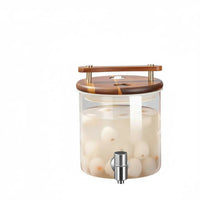 Beverage Dispenser Glass Drink Dispenser W Support Faucet Cold Drink Jar Wooden Stand Serving Ware Easy to Clean Party Equipment