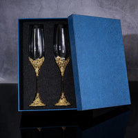 Luxury Crystal Rimmed Champagne Glass Drink Goblet Cup Wedding Toasting Flute Wine Glasses Set Rhinestone Drinkware Glasses Gift