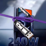 4 in 1 Multi Connectors Charger Rotating Elbow USB to Type-C 1.5m Mobile Phone 240W Fast Charging Silicone Cable Data Transfer