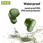 HTC NE51 Bluetooth Earphones TWS Mini EarBuds Sports Wireless Headphones Smart Noise Reduction Earbuds Green Black