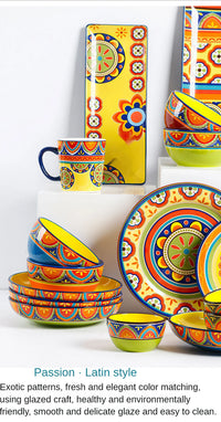 1pcs Ceramic Tableware Bohemian Flat Dinner Plate Western Steak Salad Dessert Cake Plate Shallow Dish Dessert Kitchen Dinnerware