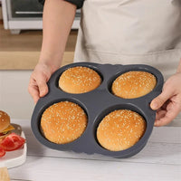 Silicone Hamburger Baking Mold - Food Grade Non-Stick Bun Cake Pan for Home Kitchen BPA Free Bread Bakeware, Reusable Oven Safe
