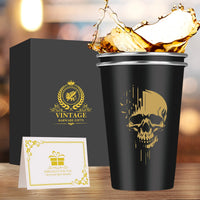 LKKCHER 500ml Pint Glass Skull Pattern 3.25oz Weizen Glass 2pcs/Set Stainless Steel Large Capacity Drinkware for Beer Gifts Set