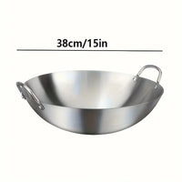 1pc Large Stainless Steel Wok, Uncoated Thick High-Quality Durable Chef'S Pan with Dual Handles, Easy to Clean for Commercial