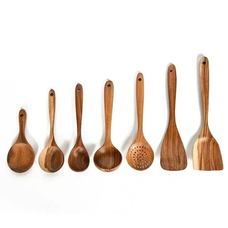 Kitchen set tools, Thai teak, natural wood cutlery spoon, rice strainer spoon, spoon, cooking spoon