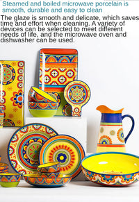 1pcs Ceramic Tableware Bohemian Flat Dinner Plate Western Steak Salad Dessert Cake Plate Shallow Dish Dessert Kitchen Dinnerware